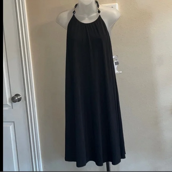 Lauren Ralph Lauren Black Halter Neck with Stones Stretchy Dress size 6 NWOT - Picture 1 of 7